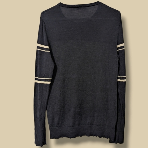 L'etoile Sport Navy Blue Stripe 100% Merino Wool Crewneck Tennis Racquet Sweater - Picture 3 of 13